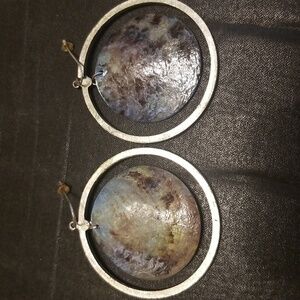 Vintage Silver Tone and Blue Abalone Earrings